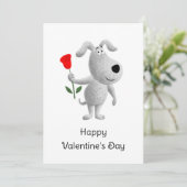 Happy Valentijns Red Rose Dog Puppy Feestdagenkaart (Staand voorkant)