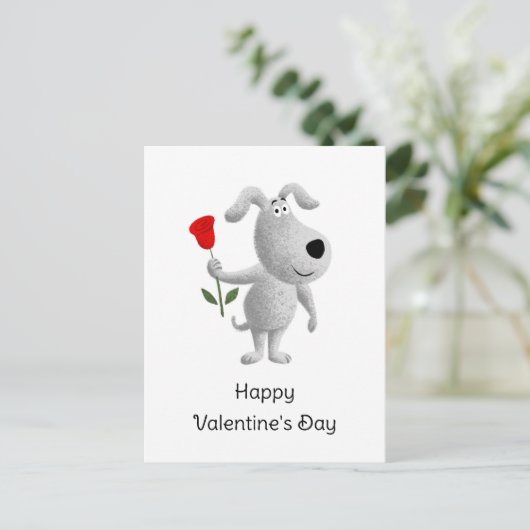 Happy Valentijns Red Rose Dog Puppy Feestdagenkaart (Staand voorkant)