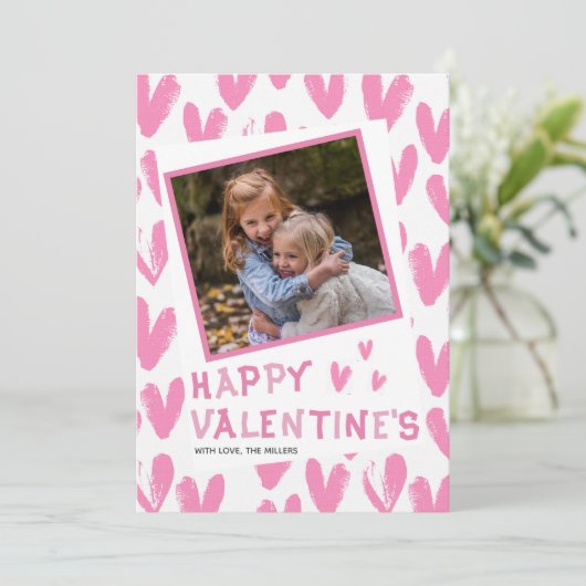 Happy Valentijns roze foto's Feestdagenkaart (Staand voorkant)