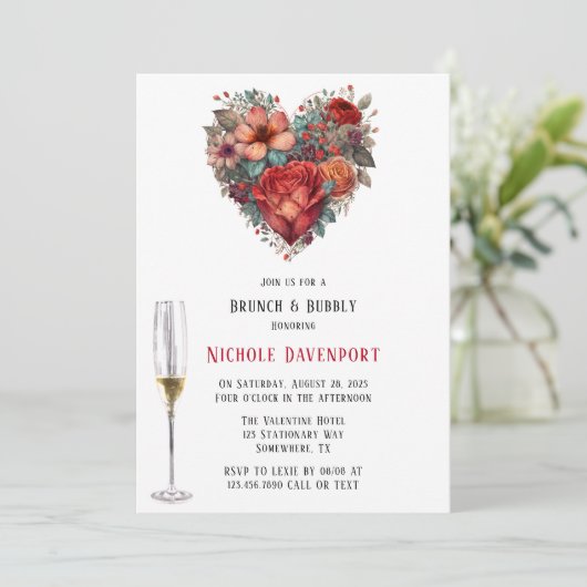 Happy Valentijn's Rozen Brunch & Bubbly Kaart (Staand voorkant)