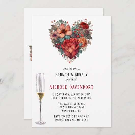 Happy Valentijn's Rozen Brunch & Bubbly Kaart (Voorkant / Achterkant)