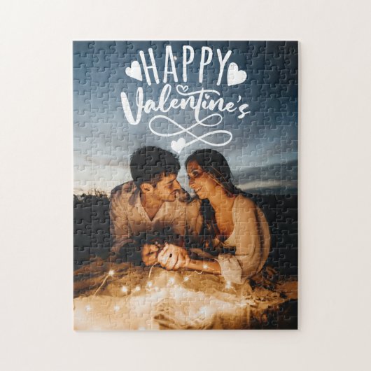 Happy Valentijns White Lettering Overlay Photo Jig Legpuzzel (Verticaal)