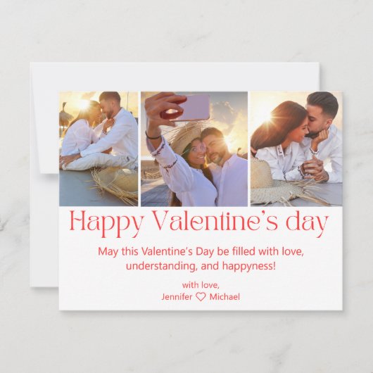 Happy Valentijnsdag 3 foto's collage rood script Feestdagenkaart (Voorkant)