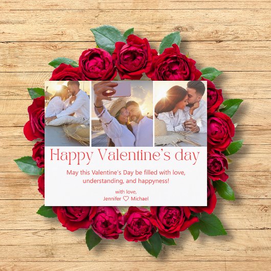Happy Valentijnsdag 3 foto's collage rood script Feestdagenkaart