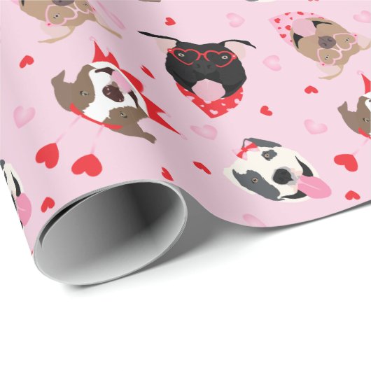 Happy Valentijnsdag Amerikaanse Pit Bull Terriers Cadeaupapier (Rol Hoek)