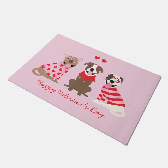 Happy Valentijnsdag Amerikaanse Pit Bull Terriers Deurmat (Schuin)