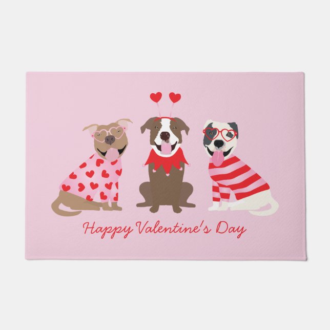 Happy Valentijnsdag Amerikaanse Pit Bull Terriers Deurmat (Voorkant)