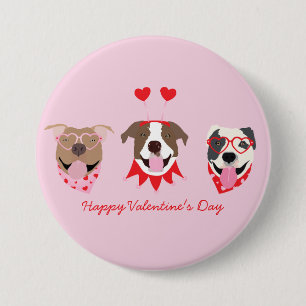 Happy Valentijnsdag Amerikaanse Pit Bull Terriers Ronde Button 7,6 Cm