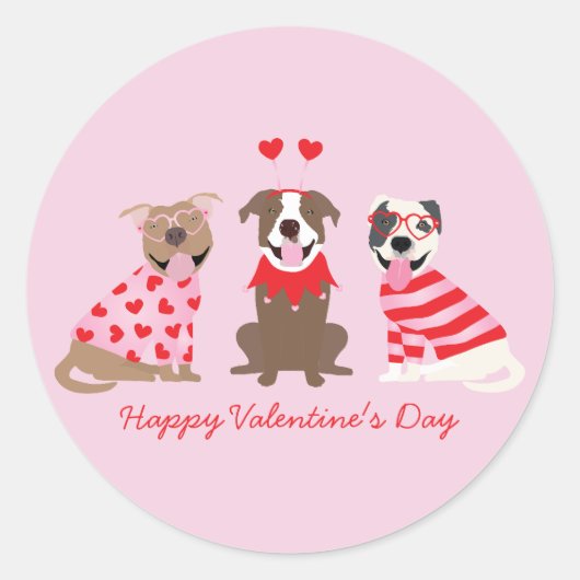 Happy Valentijnsdag Amerikaanse Pit Bull Terriers Ronde Sticker (Voorkant)
