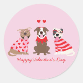 Happy Valentijnsdag Amerikaanse Pit Bull Terriers Ronde Sticker