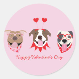 Happy Valentijnsdag Amerikaanse Pit Bull Terriers Ronde Sticker