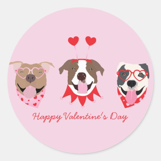 Happy Valentijnsdag Amerikaanse Pit Bull Terriers Ronde Sticker (Voorkant)