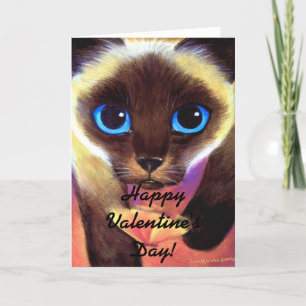 Happy Valentijnsdag Cute Siamese Cat Playful Feestdagen Kaart