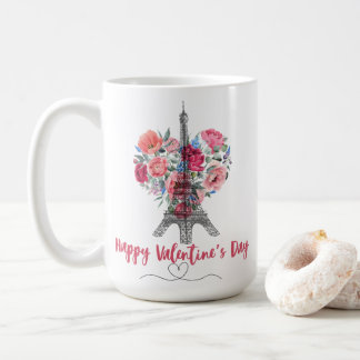 Happy Valentijnsdag|Eiffeltoren|Bloemen hart Koffiemok