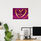 Happy Valentijnsdag Gold Heart Ribbon Paars Poster (Thuiskantoor)