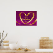 Happy Valentijnsdag Gold Heart Ribbon Paars Poster (Keuken)