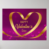 Happy Valentijnsdag Gold Heart Ribbon Paars Poster (Voorkant)
