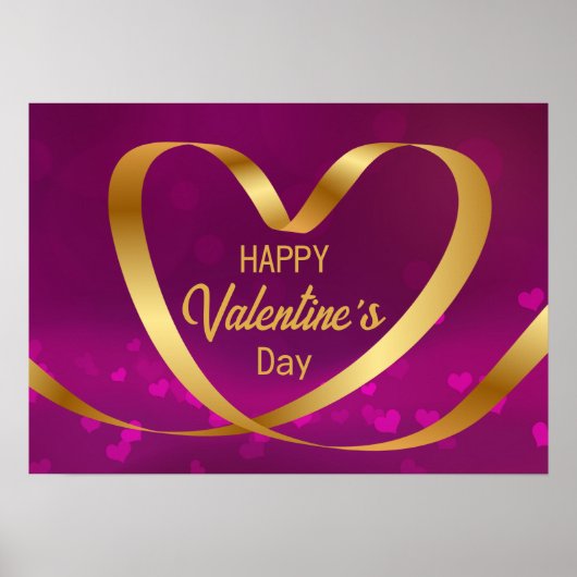 Happy Valentijnsdag Gold Heart Ribbon Paars Poster (Voorkant)