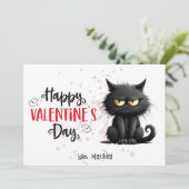 Happy Valentijnsdag Grappige zwarte kat Feestdagenkaart (Staand voorkant)