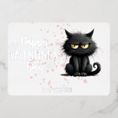 Happy Valentijnsdag Grappige zwarte kat Folie Feestdagenkaart (Voorkant)