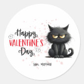 Happy Valentijnsdag Grappige zwarte kat Ronde Sticker (Voorkant)