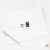 Happy Valentijnsdag Grappige zwarte kat Ronde Sticker (Envelop)