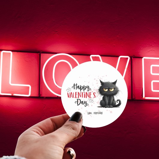 Happy Valentijnsdag Grappige zwarte kat Ronde Sticker