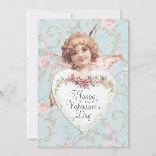 Happy Valentijnsdag Hart Cupido Roos Blauwgroen Sw Feestdagenkaart