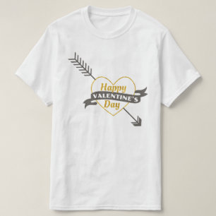 Happy Valentijnsdag Hart & Pijl Goud & Grijs T-shirt