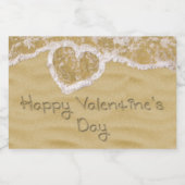 "Happy Valentijnsdag" Hartelijk geschreven in zand Voedselcontainer Etiket (Enkel label)