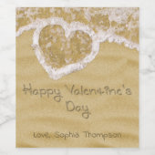 "Happy Valentijnsdag" Hartelijk geschreven in zand Wijn Etiket (Enkel label)