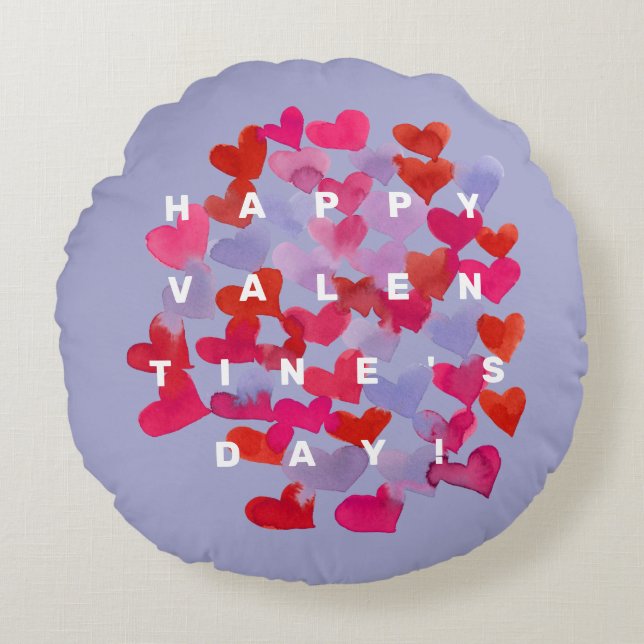 Happy Valentijnsdag harten rond Pillow Kussen (Voorkant)