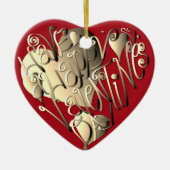 "Happy Valentijnsdag" Hartrood Keramisch Ornament (Voorkant)