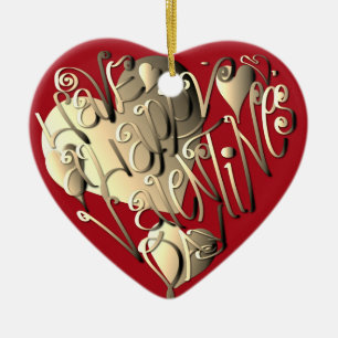 "Happy Valentijnsdag" Hartrood Keramisch Ornament