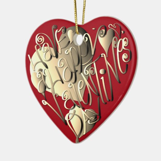"Happy Valentijnsdag" Hartrood Keramisch Ornament (Links)