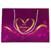 Happy Valentijnsdag Heart Gold Ribbon Paars Groot Cadeauzakje (Voorkant)