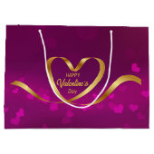 Happy Valentijnsdag Heart Gold Ribbon Paars Groot Cadeauzakje (Achterkant)