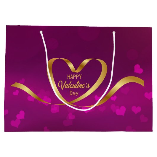 Happy Valentijnsdag Heart Gold Ribbon Paars Groot Cadeauzakje (Achterkant)