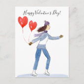 Happy Valentijnsdag Ice Skater Waterverf Briefkaart (Voorkant)