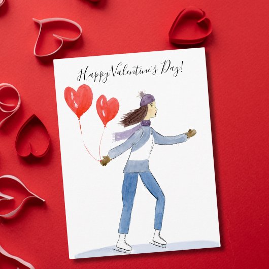 Happy Valentijnsdag Ice Skater Waterverf Briefkaart