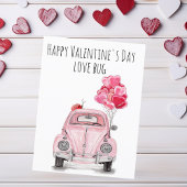 Happy Valentijnsdag Love Bug Pink Car Balloons Feestdagenkaart