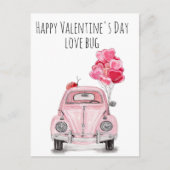 Happy Valentijnsdag Love Bug Pink Car Balloons Feestdagenkaart (Voorkant)