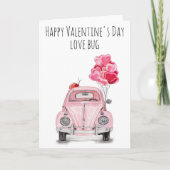Happy Valentijnsdag Love Bug Pink Car Balloons Kaart (Voorkant)