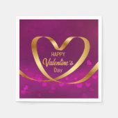 Happy Valentijnsdag Paars Gold Heart Ribbon Servet (Voorkant)