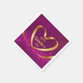 Happy Valentijnsdag Paars Gold Heart Ribbon Servet (Hoek)