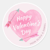 Happy Valentijnsdag Pastel Roze Waterverf Hart Ronde Sticker (Voorkant)