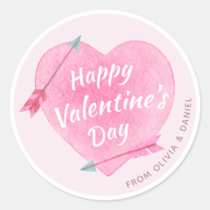 Happy Valentijnsdag Pastel Roze Waterverf Hart Ronde Sticker