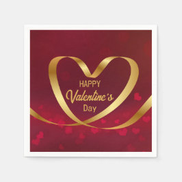 Happy Valentijnsdag Red Gold Heart Ribbon Servet