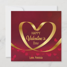 Happy Valentijnsdag Red Heart Gold Ribbon Feestdagenkaart