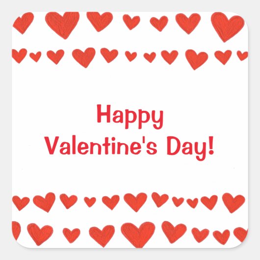 Happy Valentijnsdag Red Hearts Border Stickers (Voorkant)